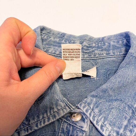 Vintage Denim Cropped Embroidered Filigree Button Down Top Size Large - Picture 4 of 6